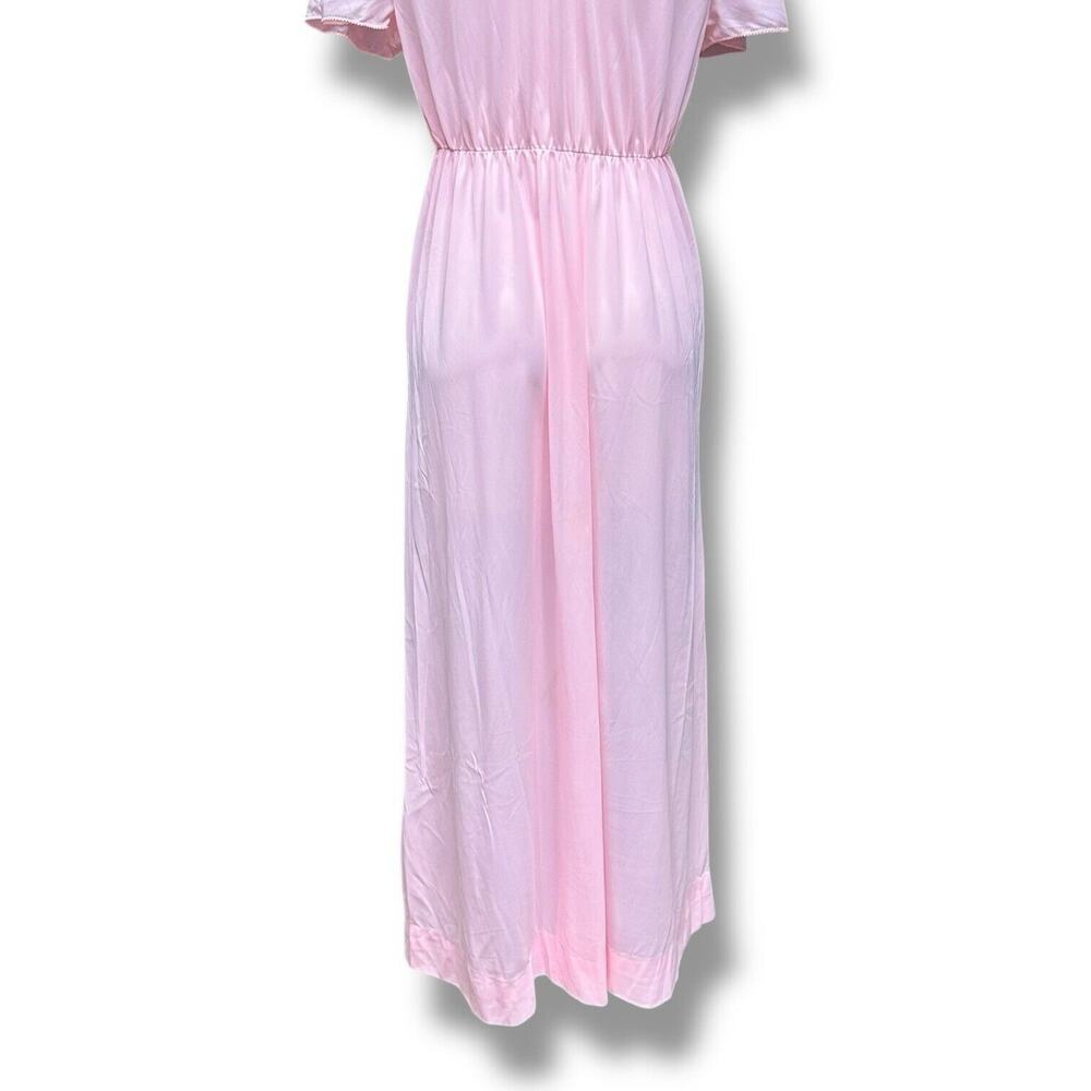 Vintage Rutledge Nightgown Pink Deep V Maxi Coquette Flutter Sleeves Womens Sz L - Picture 7 of 13